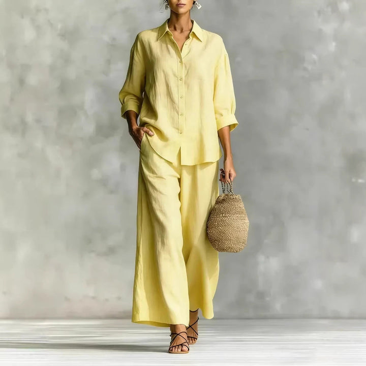 Cotton-Linen Shirt &amp; Wide-Leg Pants Suit – 6 Colors, S–5XL