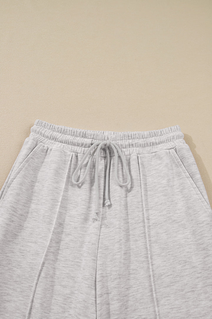 Light Grey Polo Collar V Neck Pullover and Drawstring Sweatpants Set