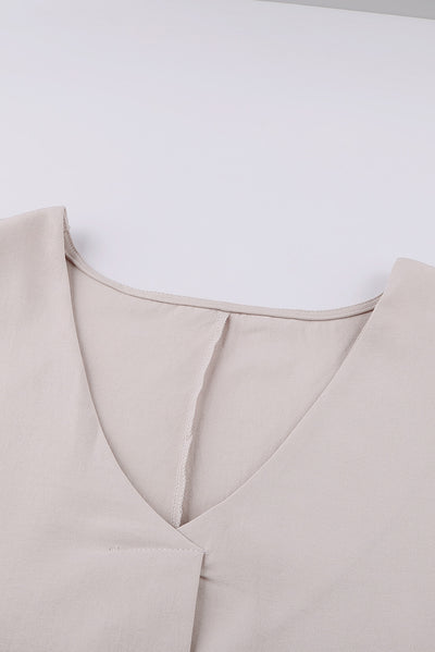 Apricot V Neck 3/4 Sleeve High Low Hem Shirt