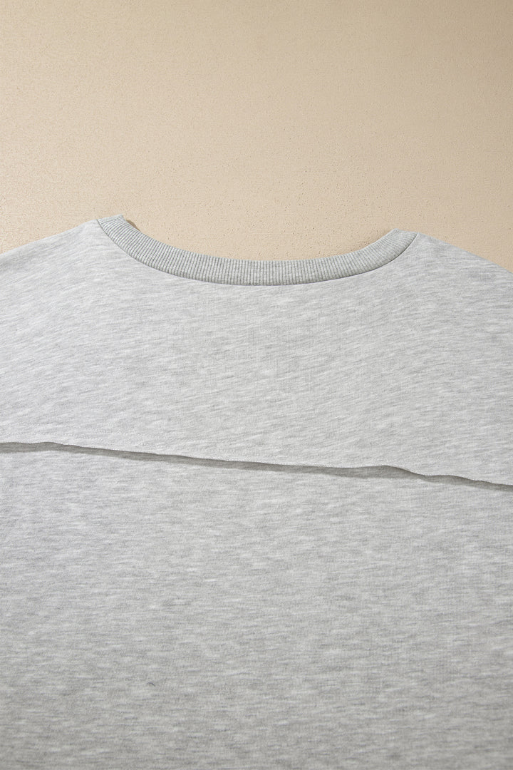 Light Grey Long Sleeve Patch Embroidery Tunic Plus Size Blouse