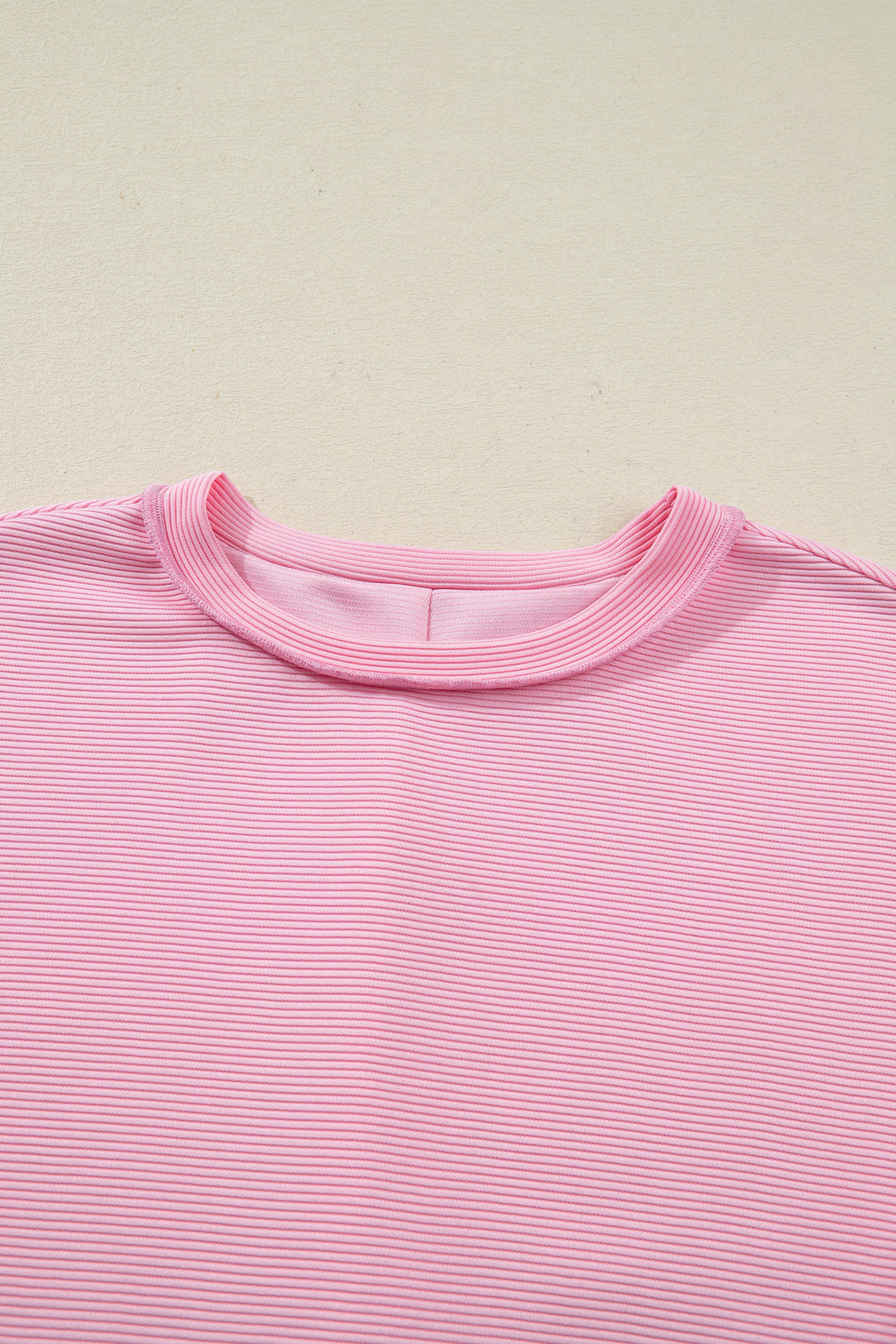 Pink Horizontal Ribbed Exposed Seam Detail Drop Shoulder Baggy Pullover