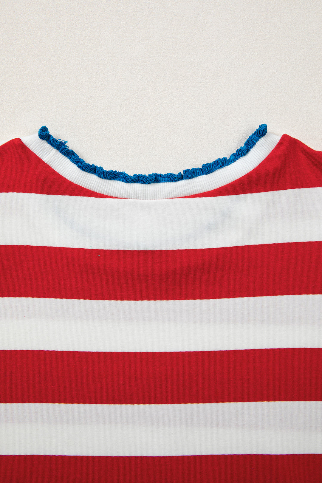Blue Stripe Contrast Trim Round Neck Short Puff Sleeve Shift Mini Dress