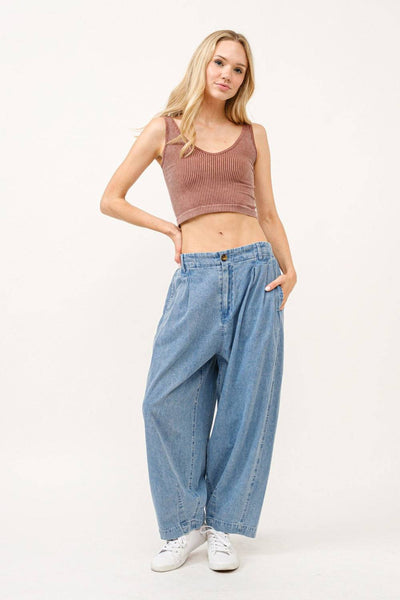 And The Why Elastic Back Pleated Baggy Jeans