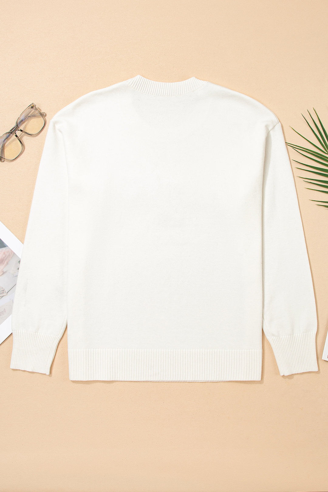 Beige Colorful Holly Jolly Christmas Knit Loose Sweater