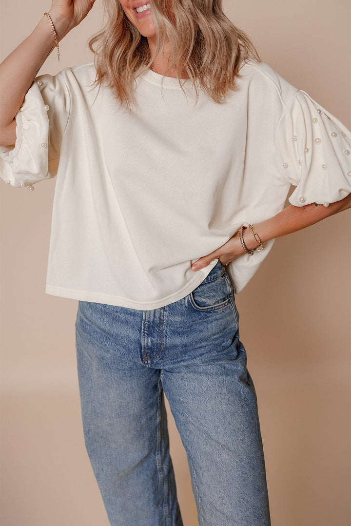 Sylvia Pearled Puff Sleeve Loose Top