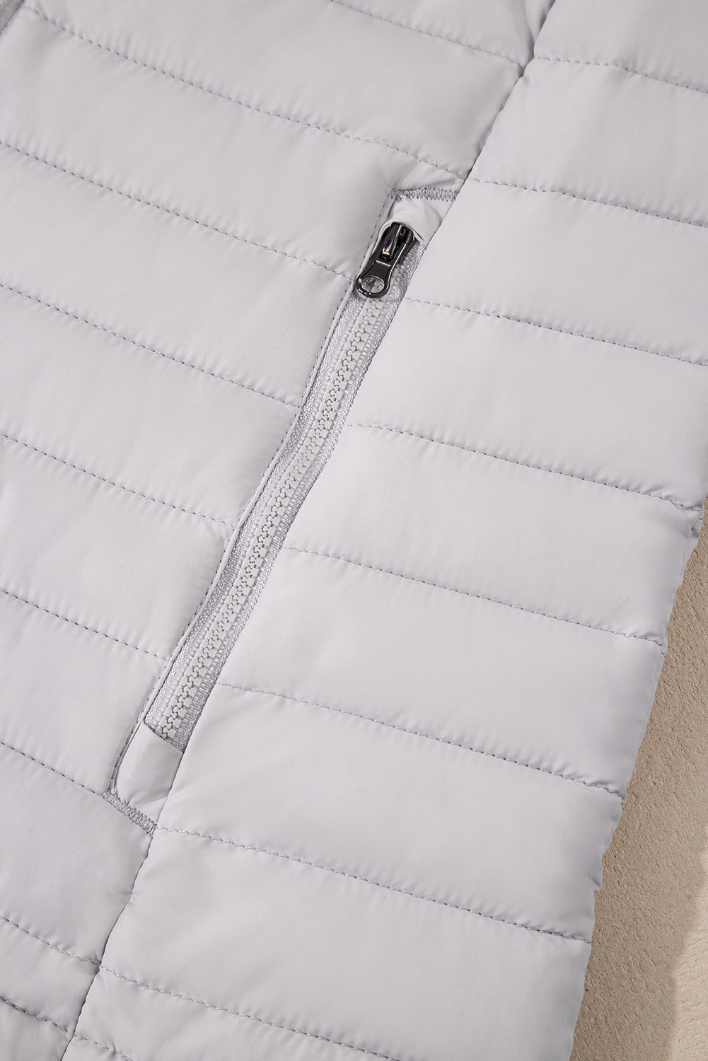 Silvery Solid Color Quilted Zip-up Puffer Jacket