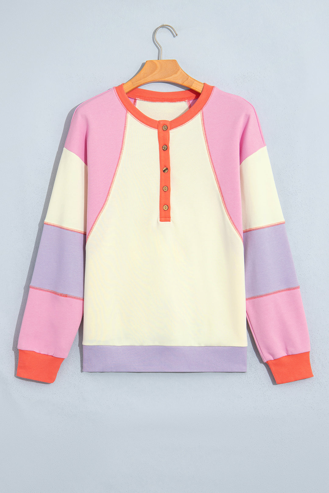 Multicolour Exposed Seam Colorblock Patchwork Pullover Long Sleeve Top