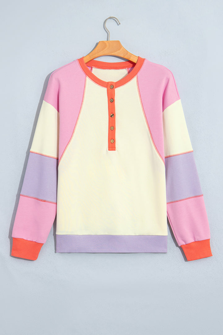 Multicolour Exposed Seam Colorblock Patchwork Pullover Long Sleeve Top