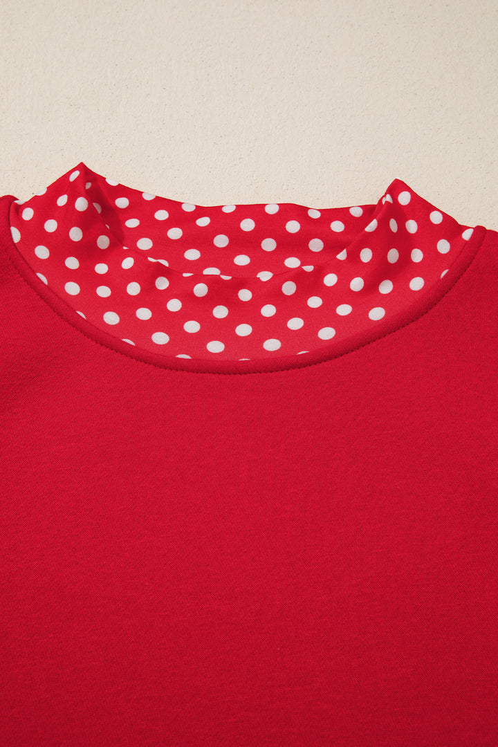 Orange Polka Dot Patchwork Round Neck Plus Size Sweatshirt
