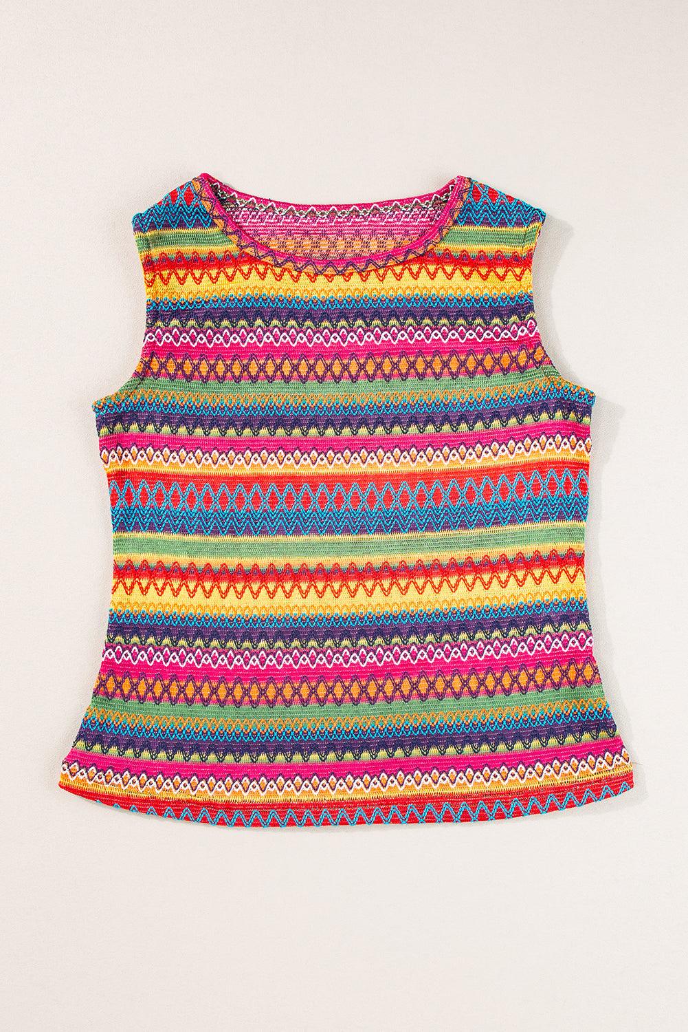 Flat lay of yellow ethnic wavy pattern sleeveless top