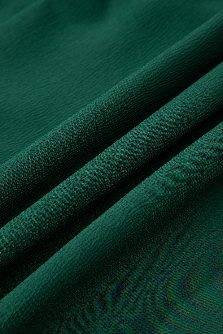 Blackish Green Solid Long Sleeve Button V Neck Tiered Maxi Dress