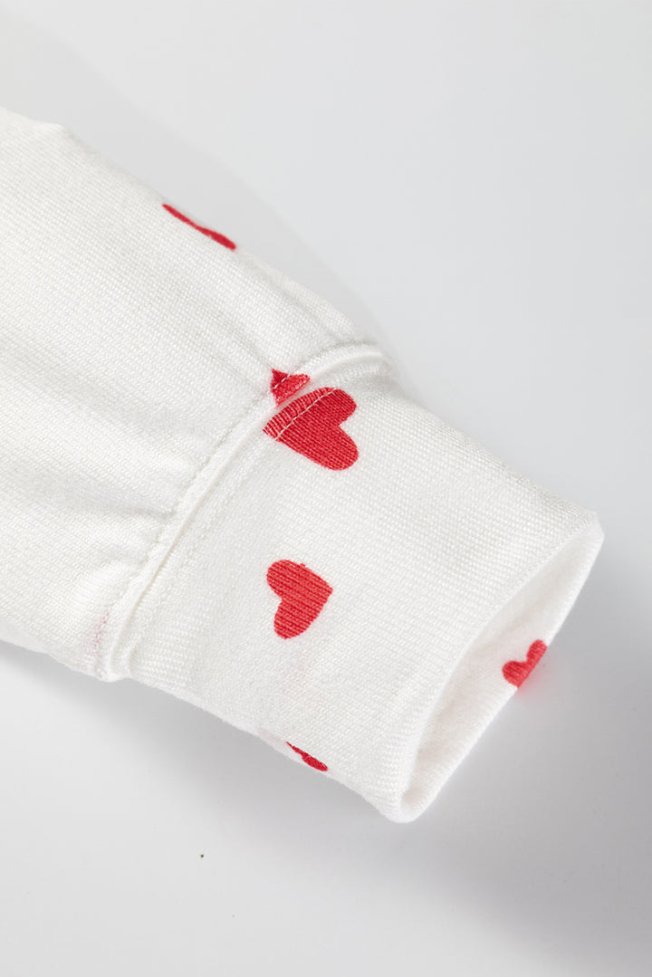 Fiery Red Tiny Hearts Printed Long Sleeve Top Drawstring Lounge Pant Set