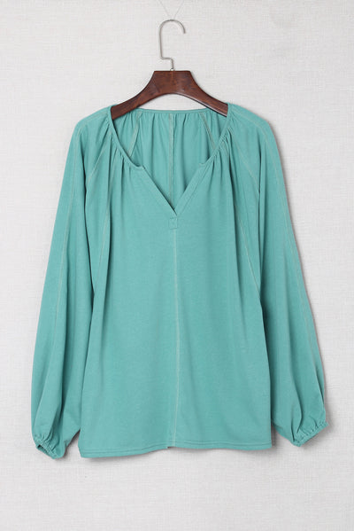 Green Split V Neck Dolman Top