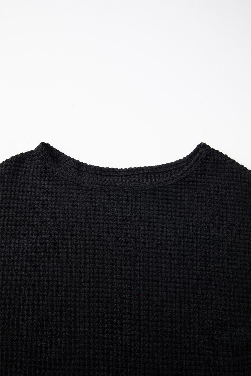 Black Waffle Knit Drop Shoulder Long Sleeve Top