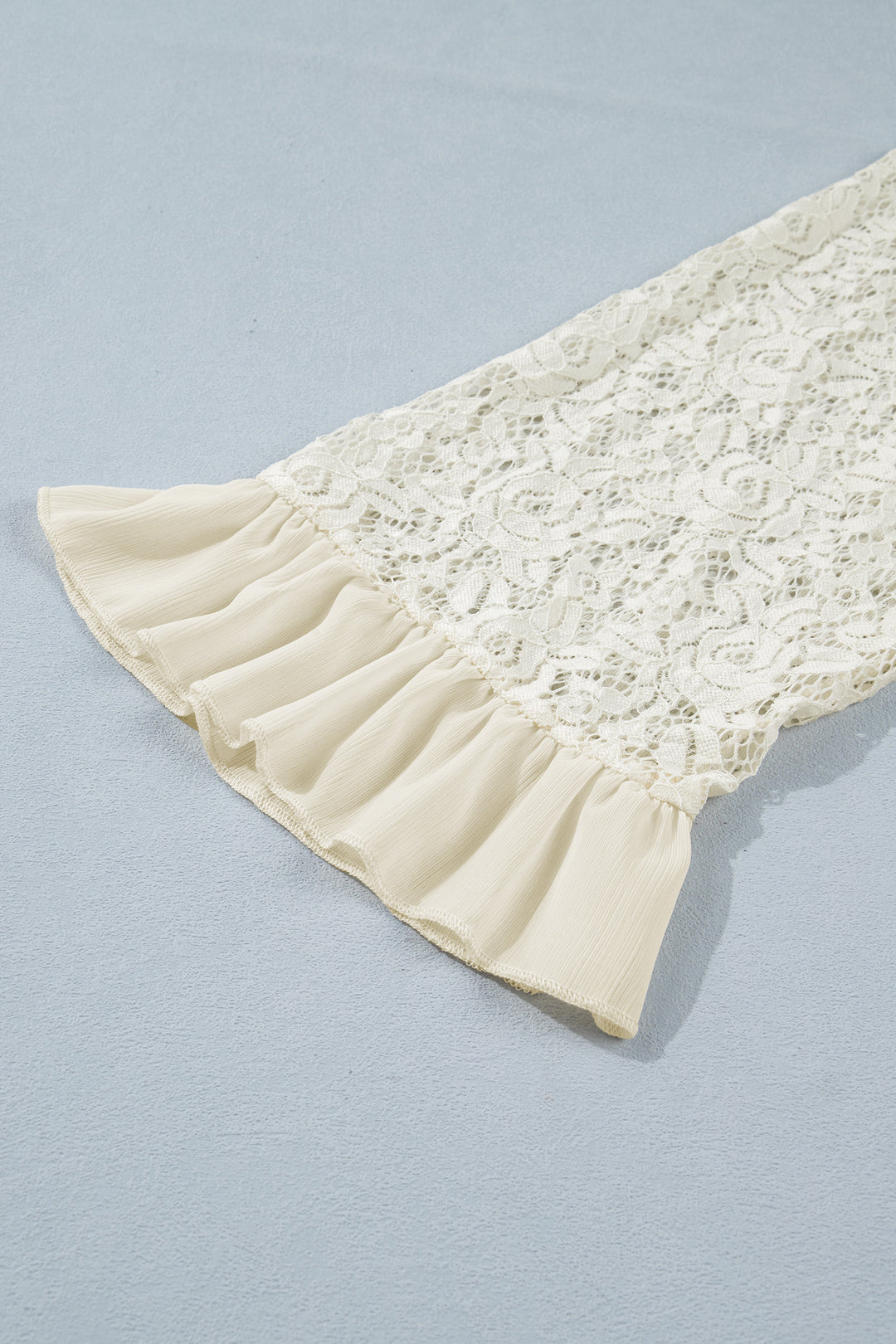 White Sheer Lace Long Sleeve Ruffle Trim Loose Blouse