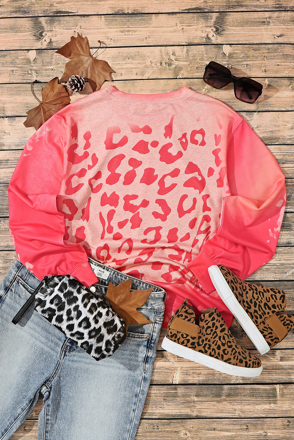 Pink Bleached Cheetah Print Sweatshirt