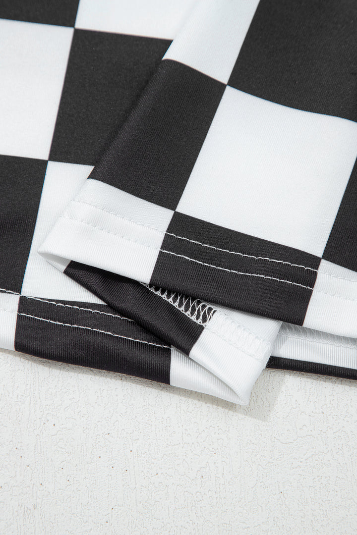 Black Checkerboard Printed Slim Tank Top