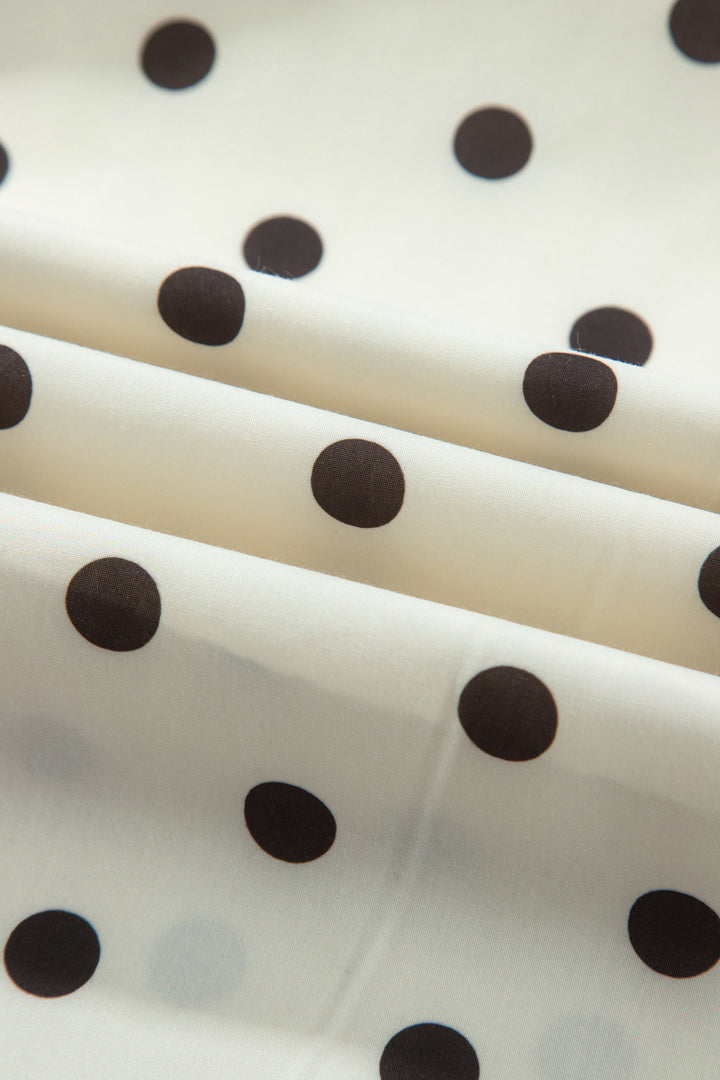 Beige Stripe Polka Dot Print Smocked High Waist Long Skirt