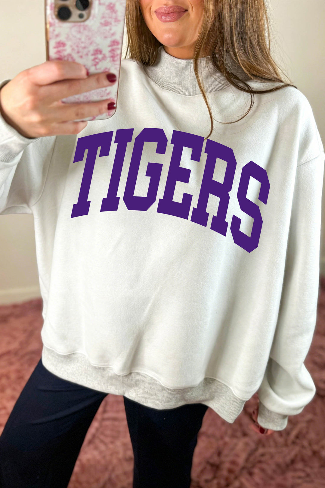 Light Grey LOUISIANA/ TIGERS Double Side Printed High Neck Reversible Sweatshirt