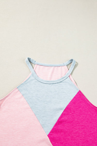 Rose Red Geometric Color Block Sleeveless Top