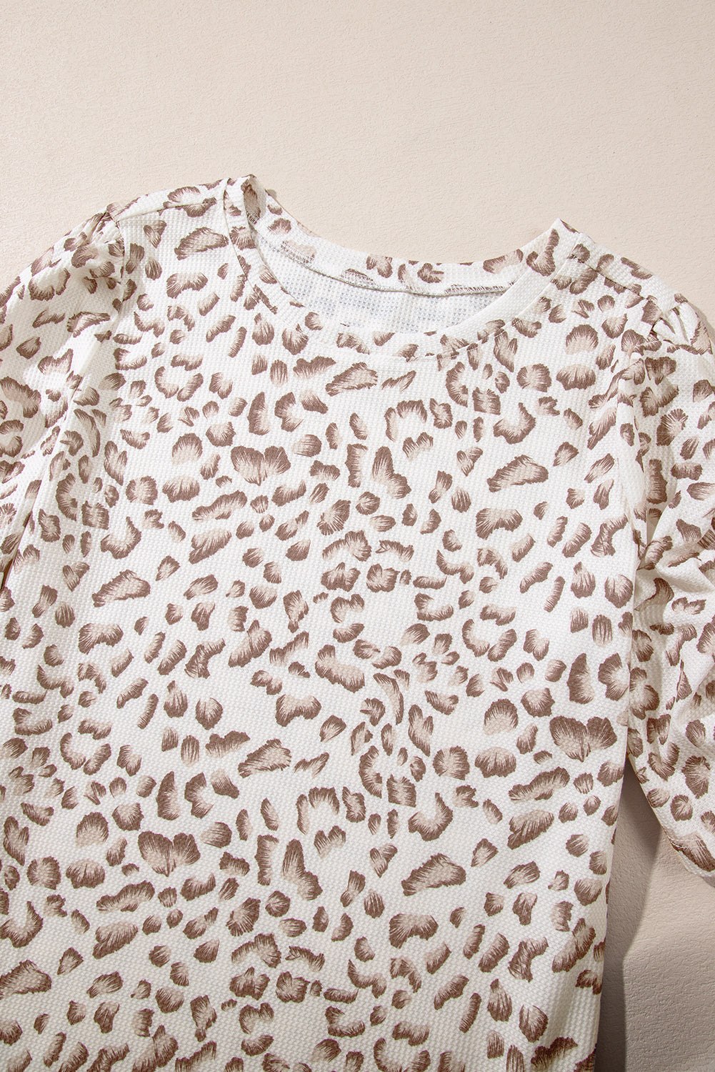 Multicolour Textured Leopard Print Ruched Sleeve T Shirt