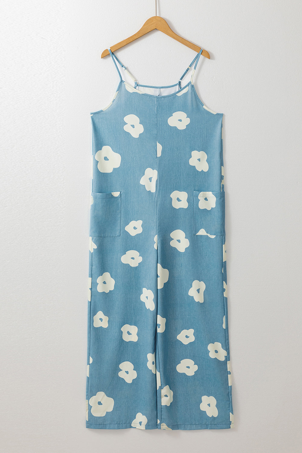 Blue Flower Wide Leg Loose Jumpsuit