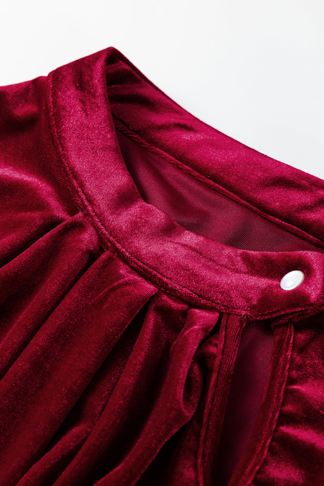 Red Dahlia Asymmetric Button Keyhole Neck Long Sleeve Velvet Blouse