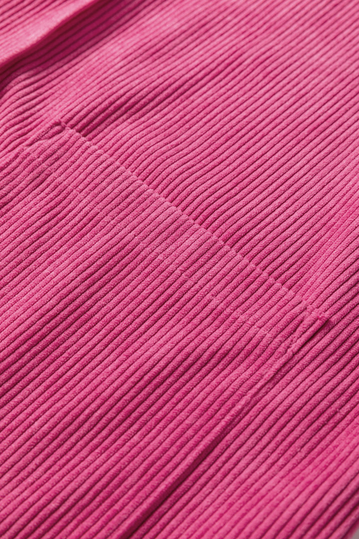 Rose Red Corduroy Sleeveless Mini Dress With Patched Pockets