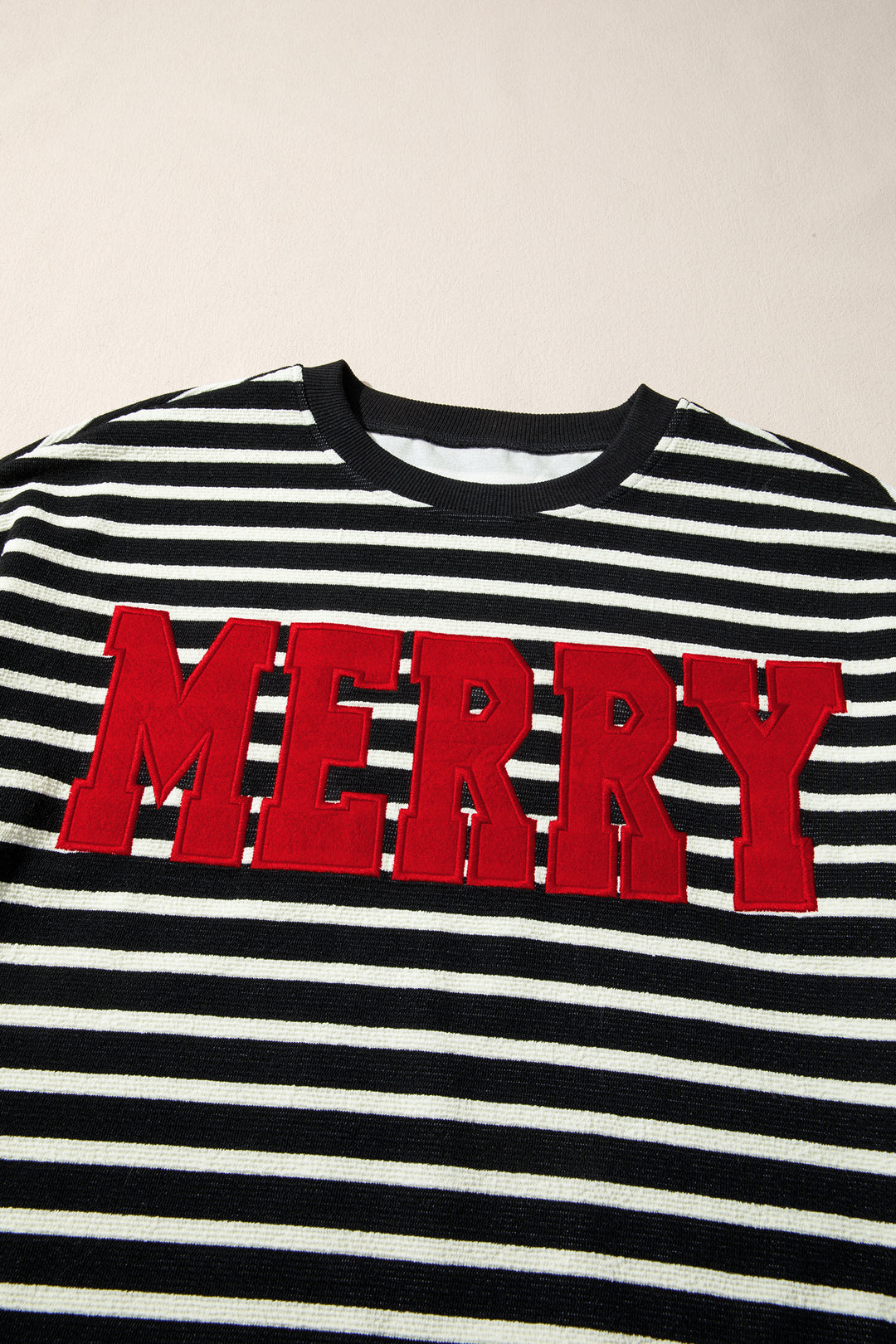 Black Stripe Contrast MERRY Letter Christmas Print Drop Shoulder Sweatshirt