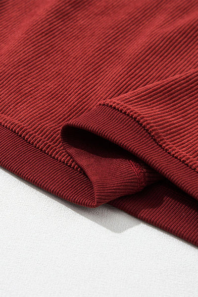 Racing Red Ribbed Corduroy Oversized Sweatshirt