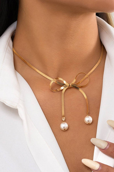 Gold Pearly Bow Plated Collarbone Necklace