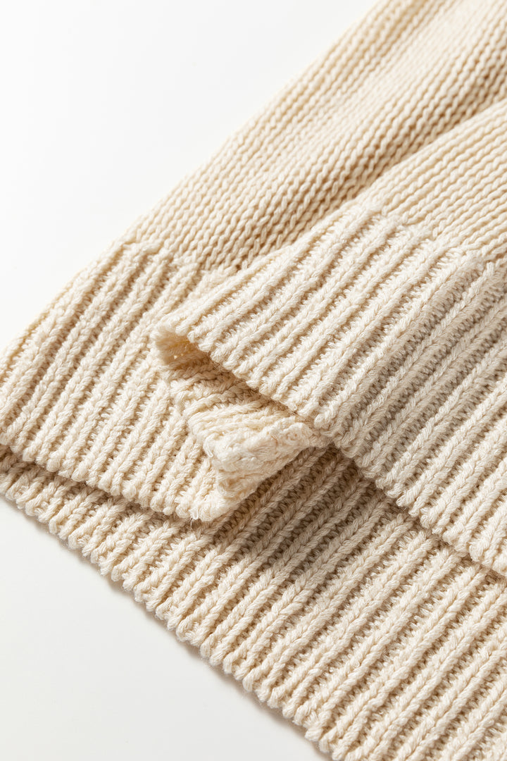 Jet Stream Solid V Neck Pointelle Knit Sleeve Patchwork Sweater