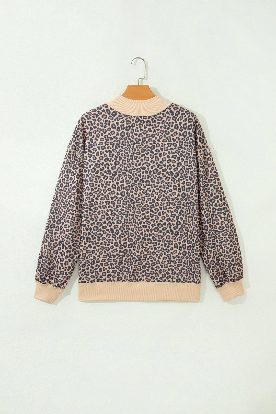 Multicolour Plus Size Leopard Print Ribbed Color Block Mock Neck Tunic Sweatshirt