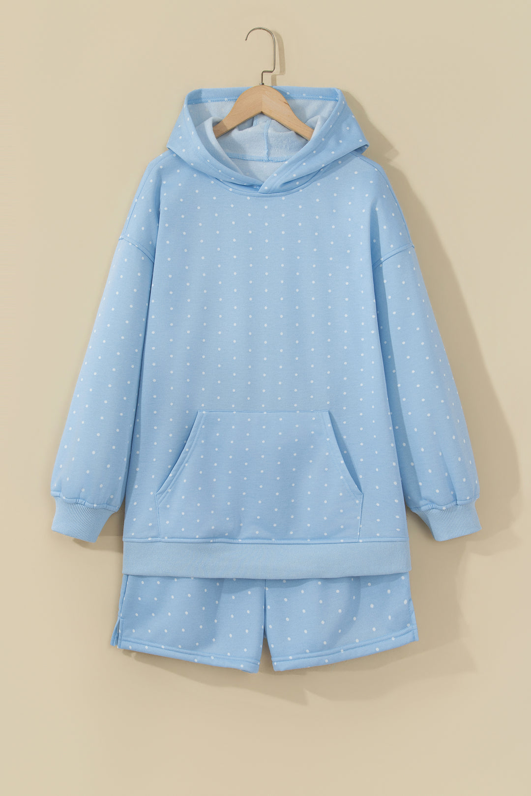 Pink Polka Dot Printed Oversized Hoodie Casual Shorts 2pcs Set