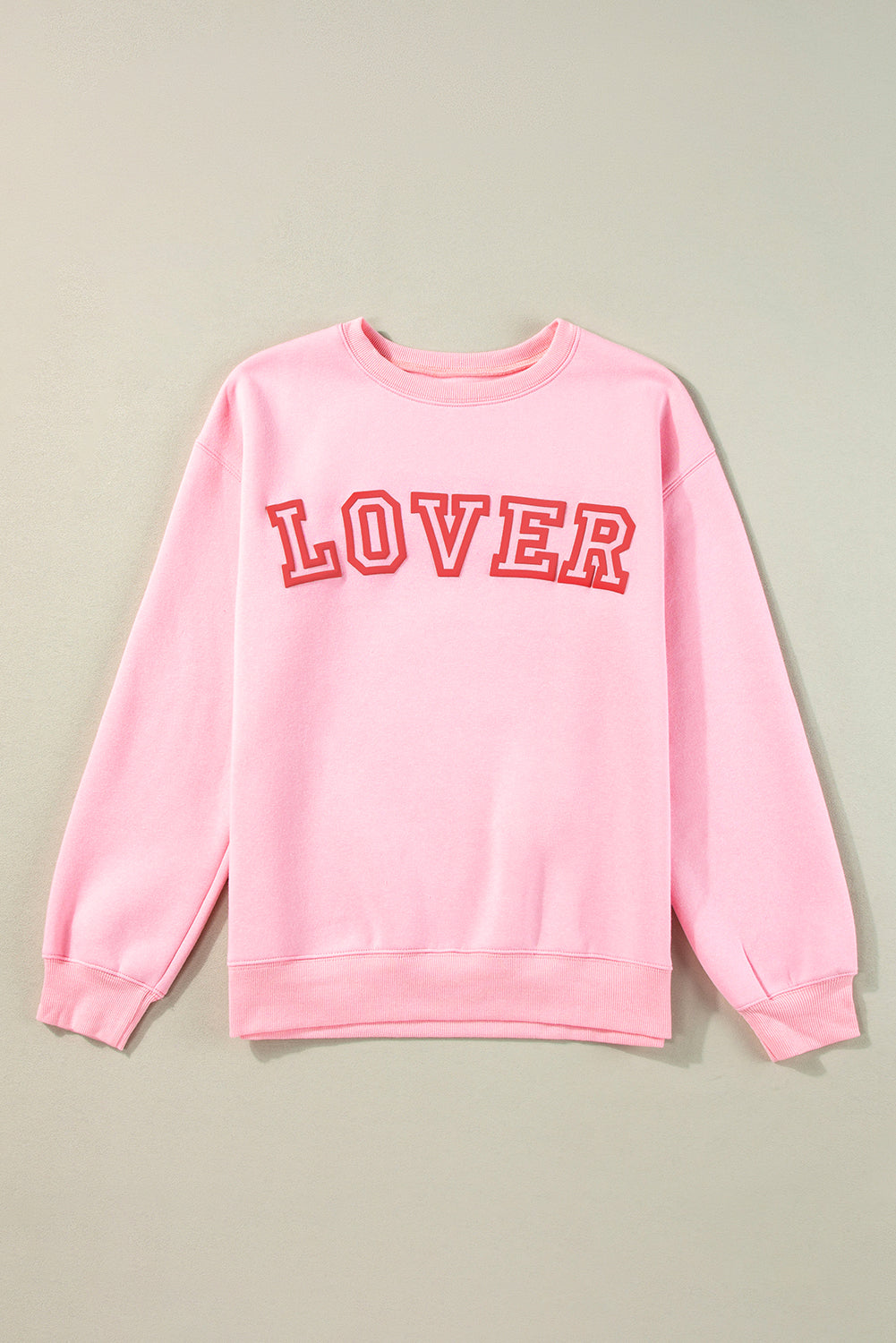 Pink LOVER Puff Print Drop Shoulder Pullover Sweatshirt