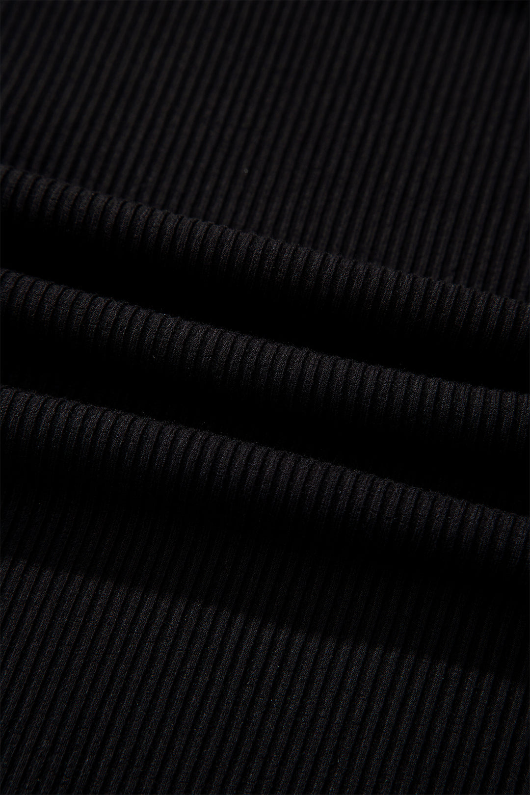 Black Ribbed Long Sleeve Crew Neck Solid Color Bodysuit