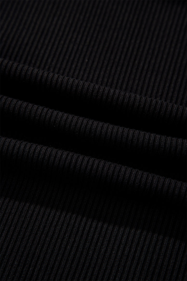 Black Ribbed Long Sleeve Crew Neck Solid Color Bodysuit