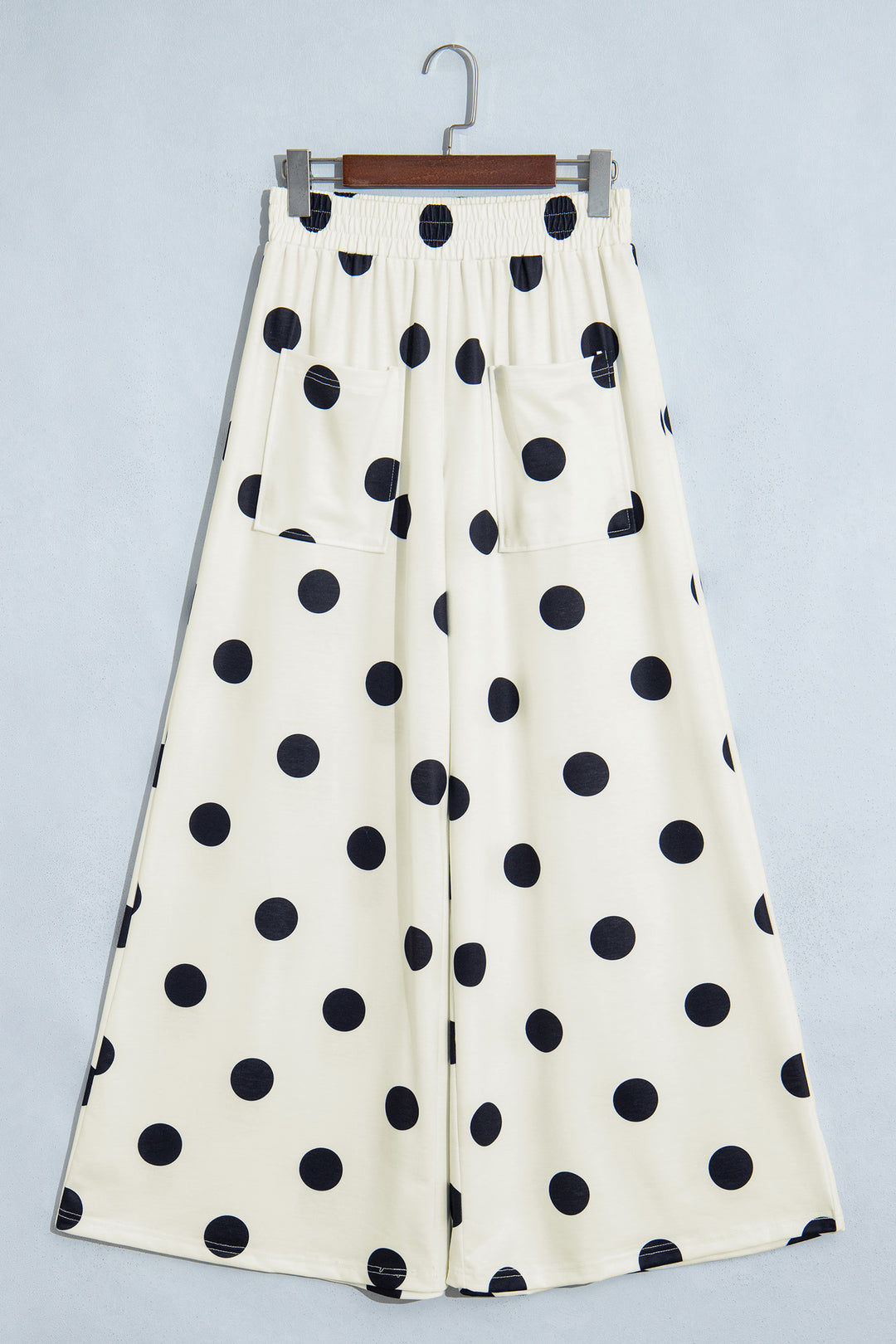 Beige Polka Dot Wide Leg Elastic Waist Casual Pants