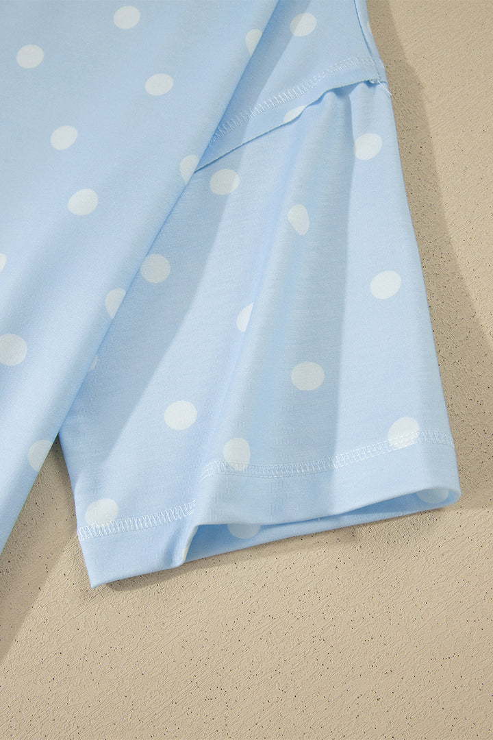 Yellow Exposed Seam Detail Polka Dot Loose Tee Drawstring Shorts Set