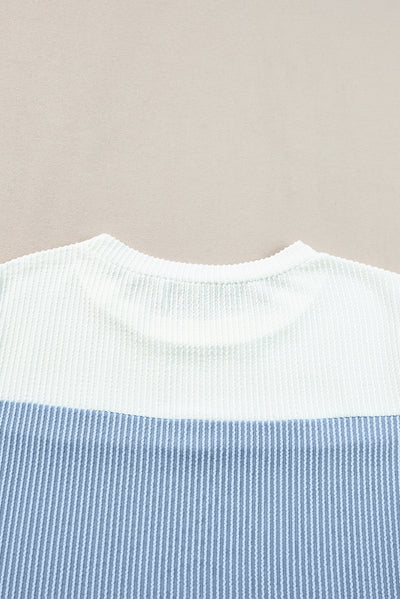 Light Blue Rib Textured Colorblock T Shirt