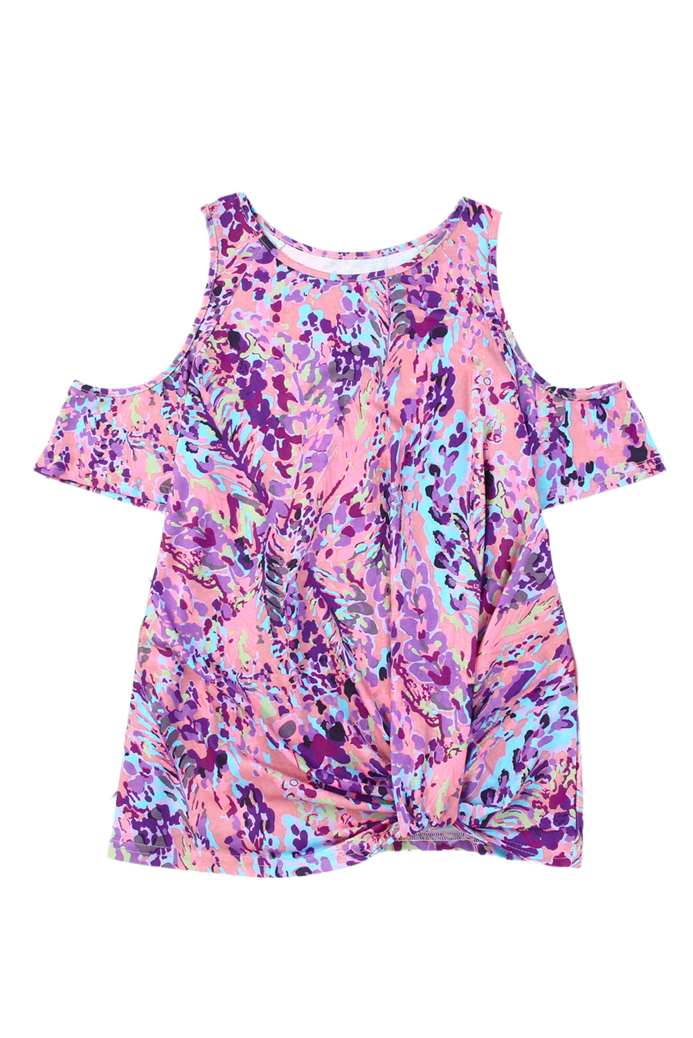 Multicolor Lavender Floral Print Cold Shoulder Blouse