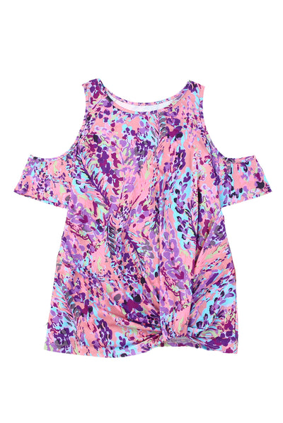 Multicolor Lavender Floral Print Cold Shoulder Blouse