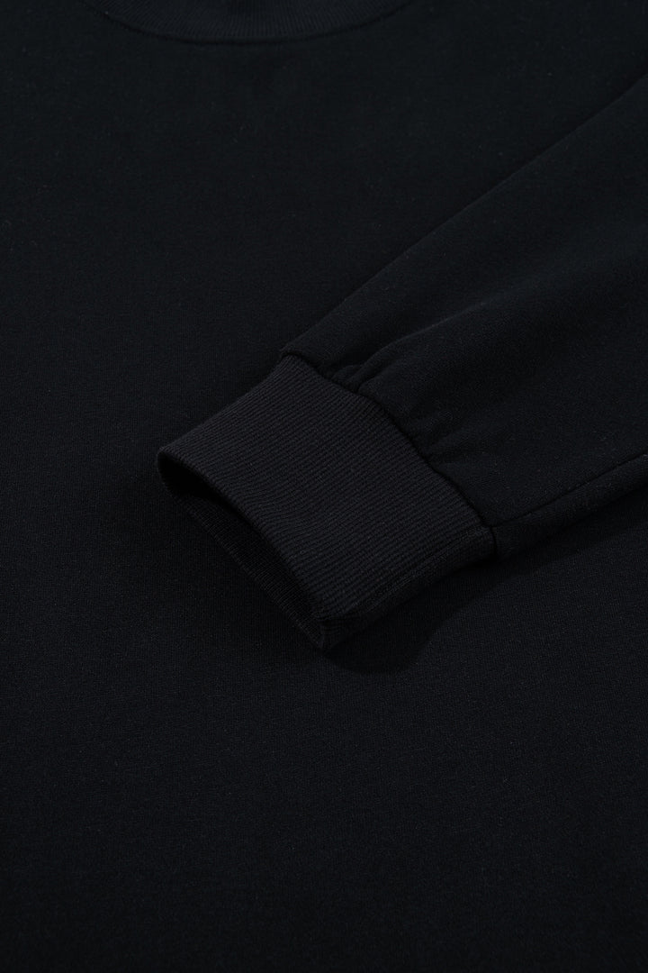 Black Solid Color Oversized Mock Neck Sweatshirt
