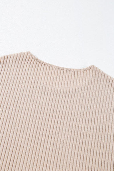 Beige Lettuce Cuffs Drop Shoulder Loose Ribbed Knit Top