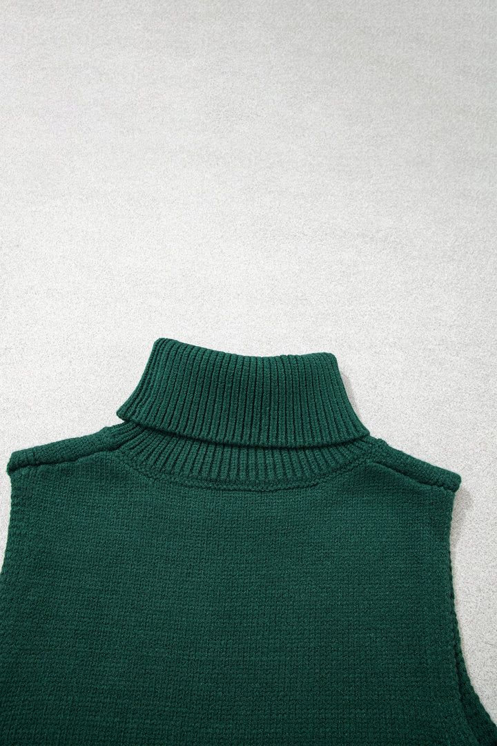 Evergreen High Neck Sleeveless Embroidered Knit Sweater Vest