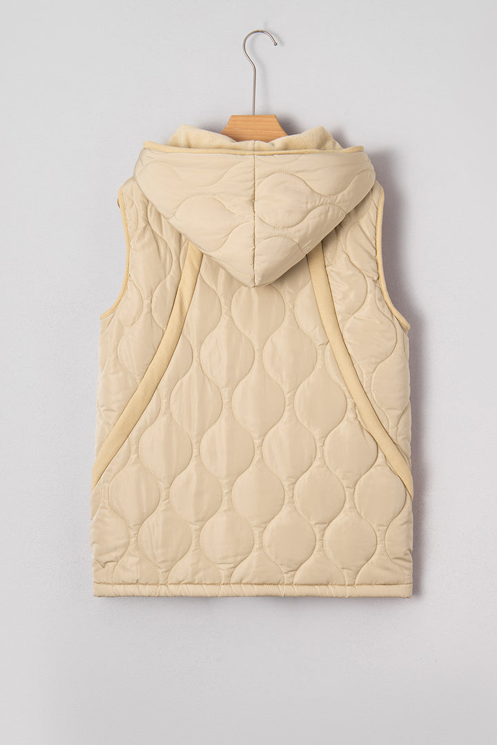 Pale Khaki Quilted Padded Casual Winter Jacket Vest with Fleece Lining