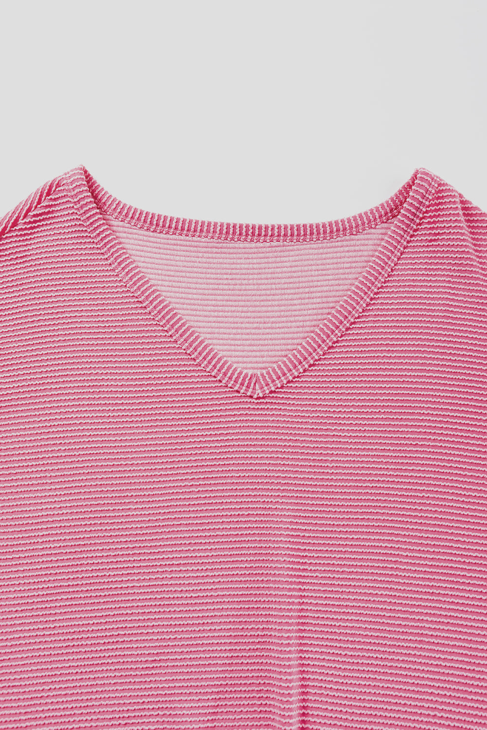 Strawberry Pink Striped Print Bracelet Sleeve V Neck Top