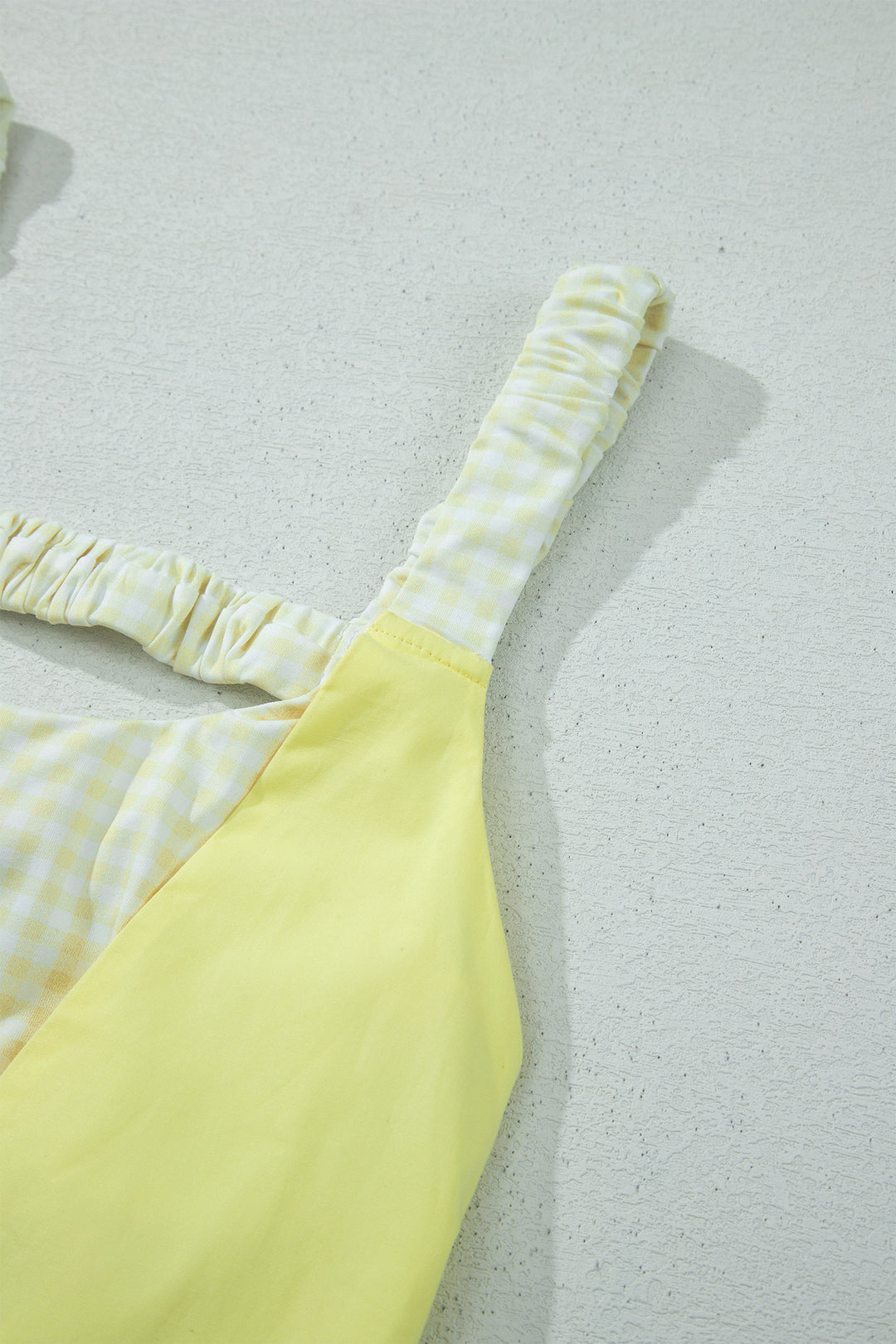 Yellow Cream Faux Two Piece Gingham Contrast Patchwork Loose Mini Dress