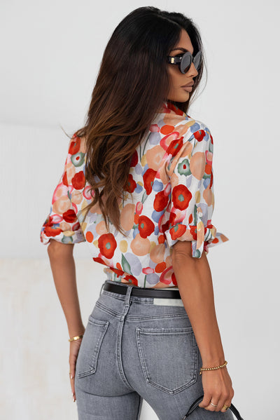 Multicolor Floral Print Bracelet Sleeve Shirt