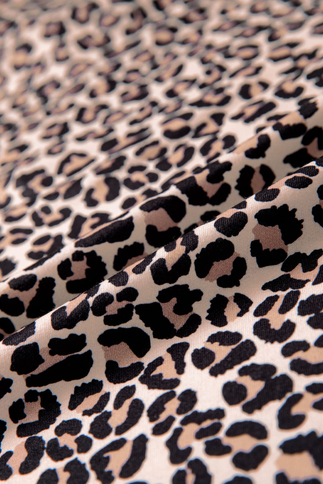 Brown Leopard Print Half Zip Striped Trim Patchwork Short Sleeve Top